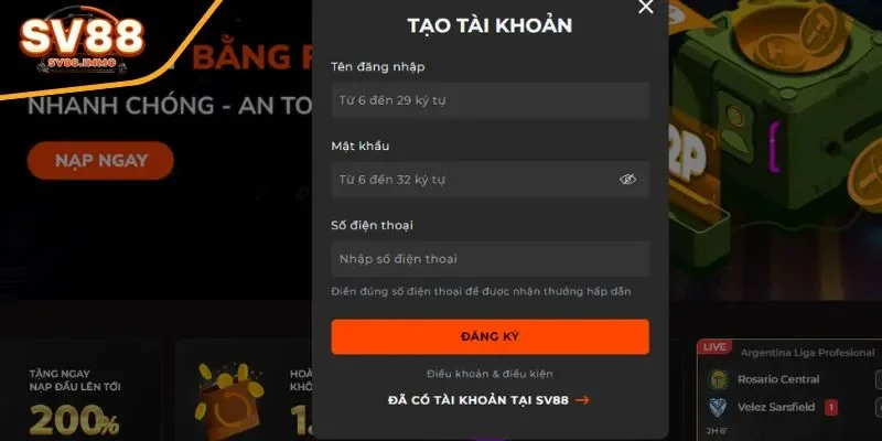 Bước 4: Hoàn tất đăng ký SV88